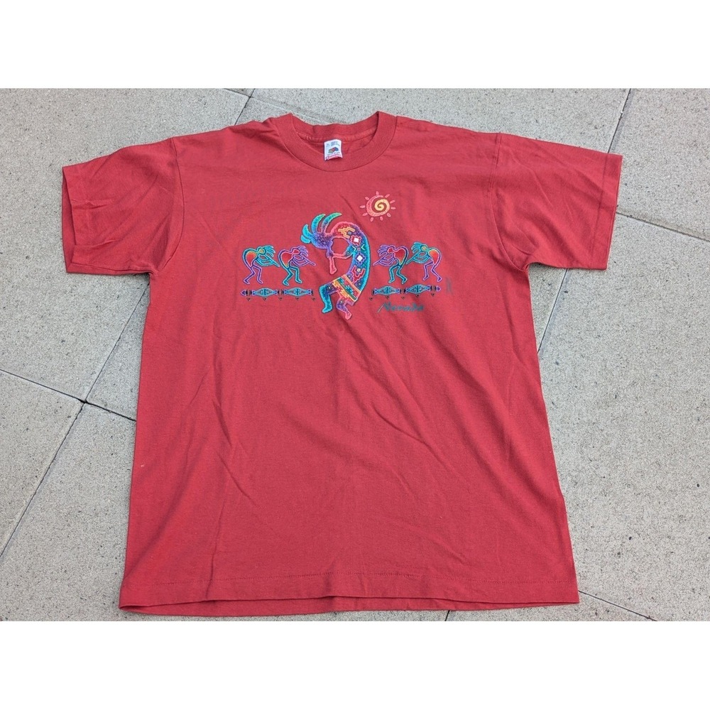 Vintage Nevada Kokopelli Fruit Of The Loom Shirt Mens XL Red Puff Print 90s Tee